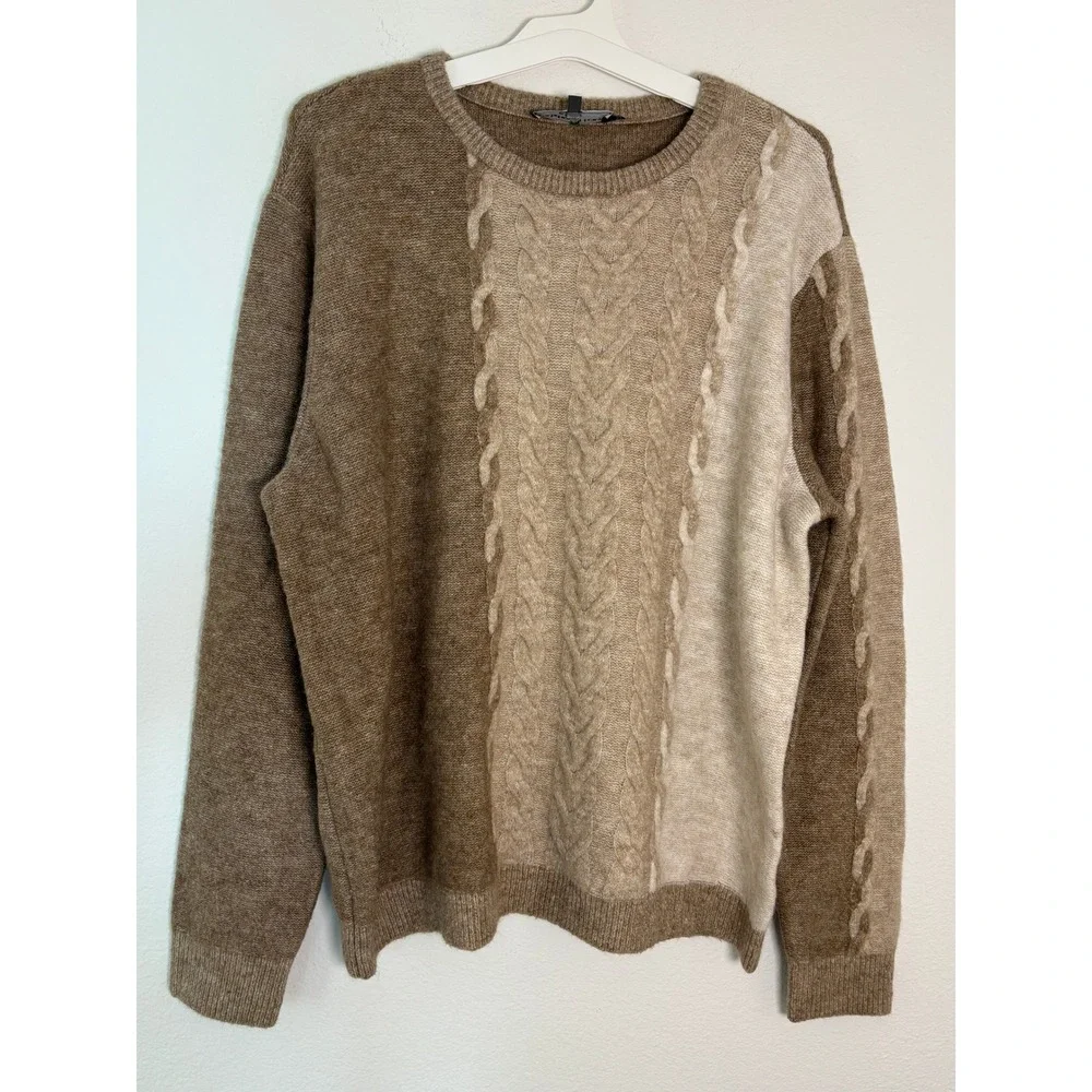 Paisley & Gray Mens XXL Slim Fit Colorblock Cable Knit Crewneck Sweater Brown